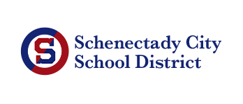 Logo of Schenectady City School District featuring a stylized 'S' in red and blue, with the text 'Schenectady City School District' beside it.