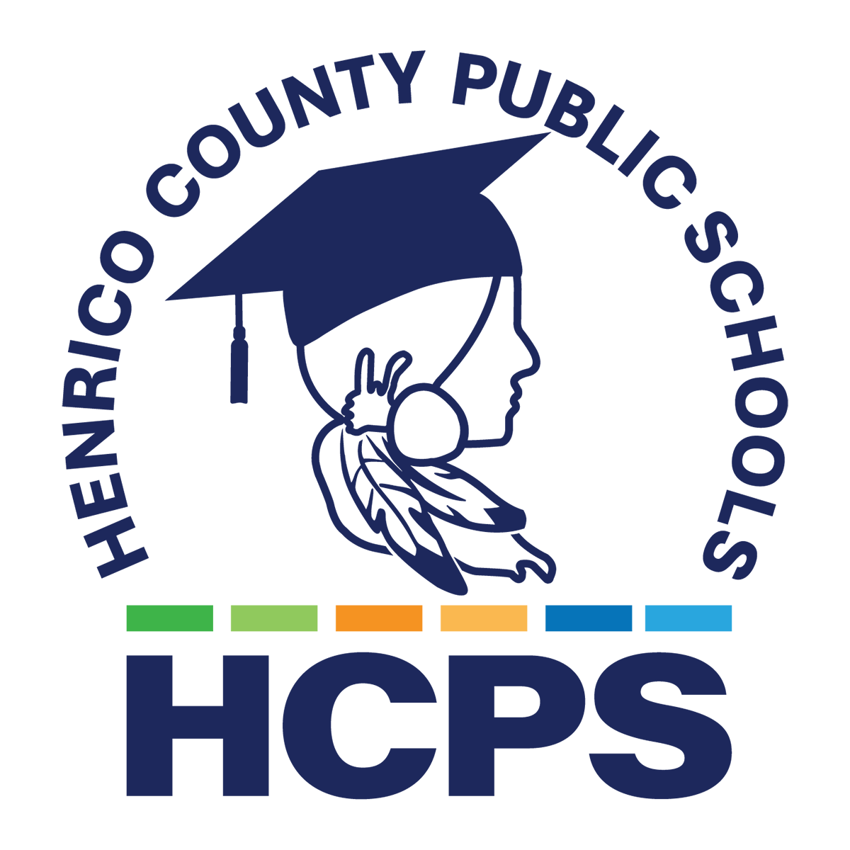 Logo of Henrico County Public Schools featuring a silhouette of a graduate with a feather and the initials 'HCPS' beneath.