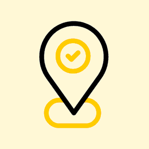A graphic of a location pin with a checkmark inside, symbolizing verified location.